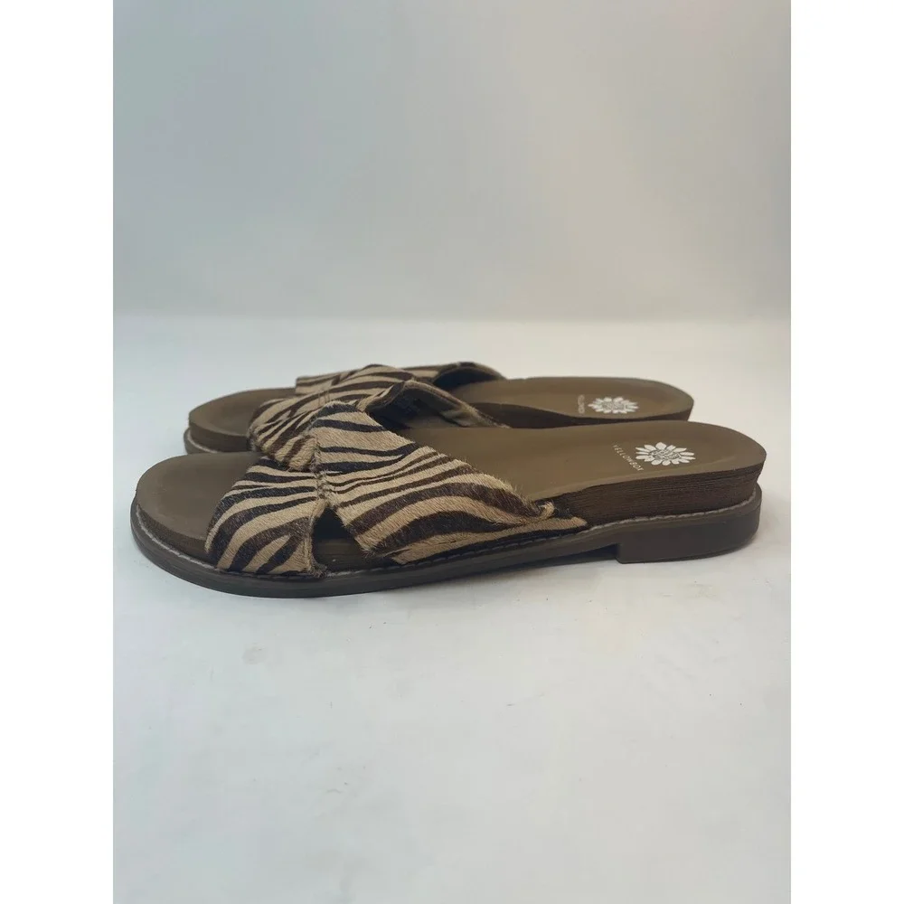 Yellow Box Zebra Print Slide Sandals Women's Size 7 Brown Tan Calf Hair - Picture 3 of 10